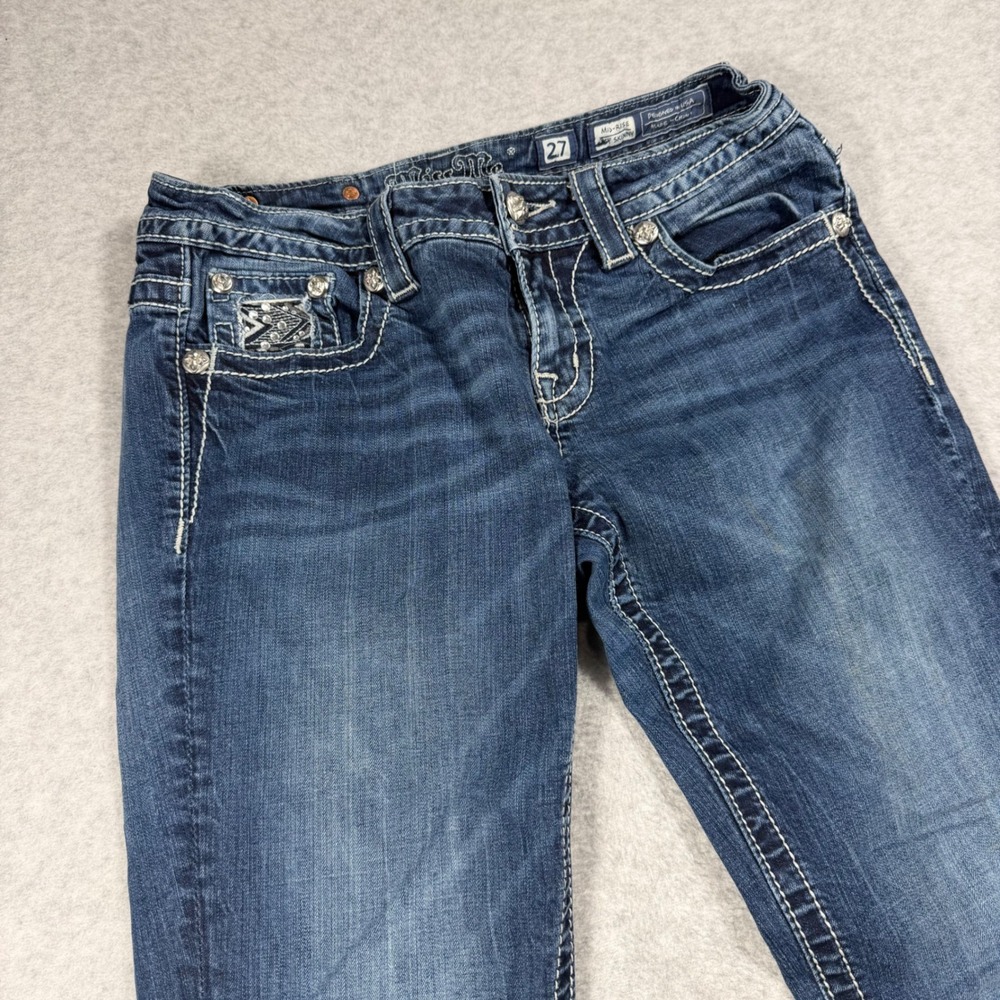 Miss Me Easy Skinny Jeans Women 27 Dark Wash Mid-Rise Thick Stitch Embellished